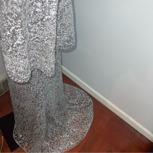 Mac Duggal Pearl Grey Cape Style Embellished Wedding Evening Gown- NWT- Reemoly - Picture 9 of 17